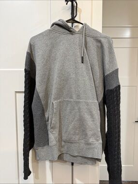 Buckle Gray and Black Mixed-Material Hoodie